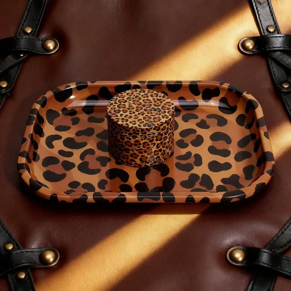 1/2 Pieces Leopard Print  Rolling Tray and Herb Grinder