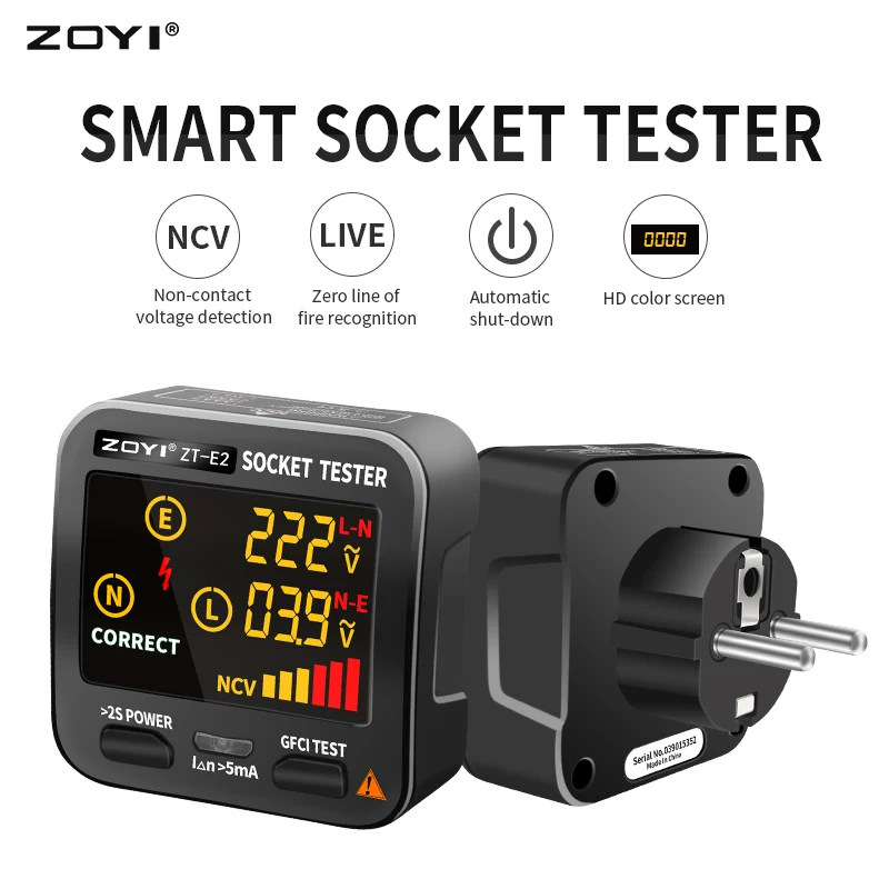 E2 E4E10 Digital Socket Tester Pro Voltage Test Smart Detector Large display EU US UK Plug Ground Zero Line Polarity Phase Check