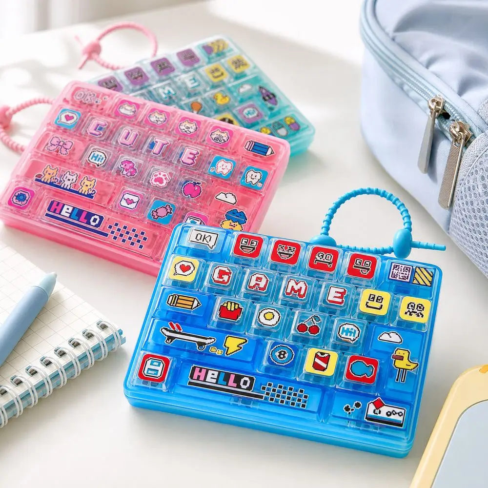26-key Keyboard Keychain Pressable Keys Hanging Loop Press Button Clear Key Sounds Stress Relief Decompression Bag Pendant