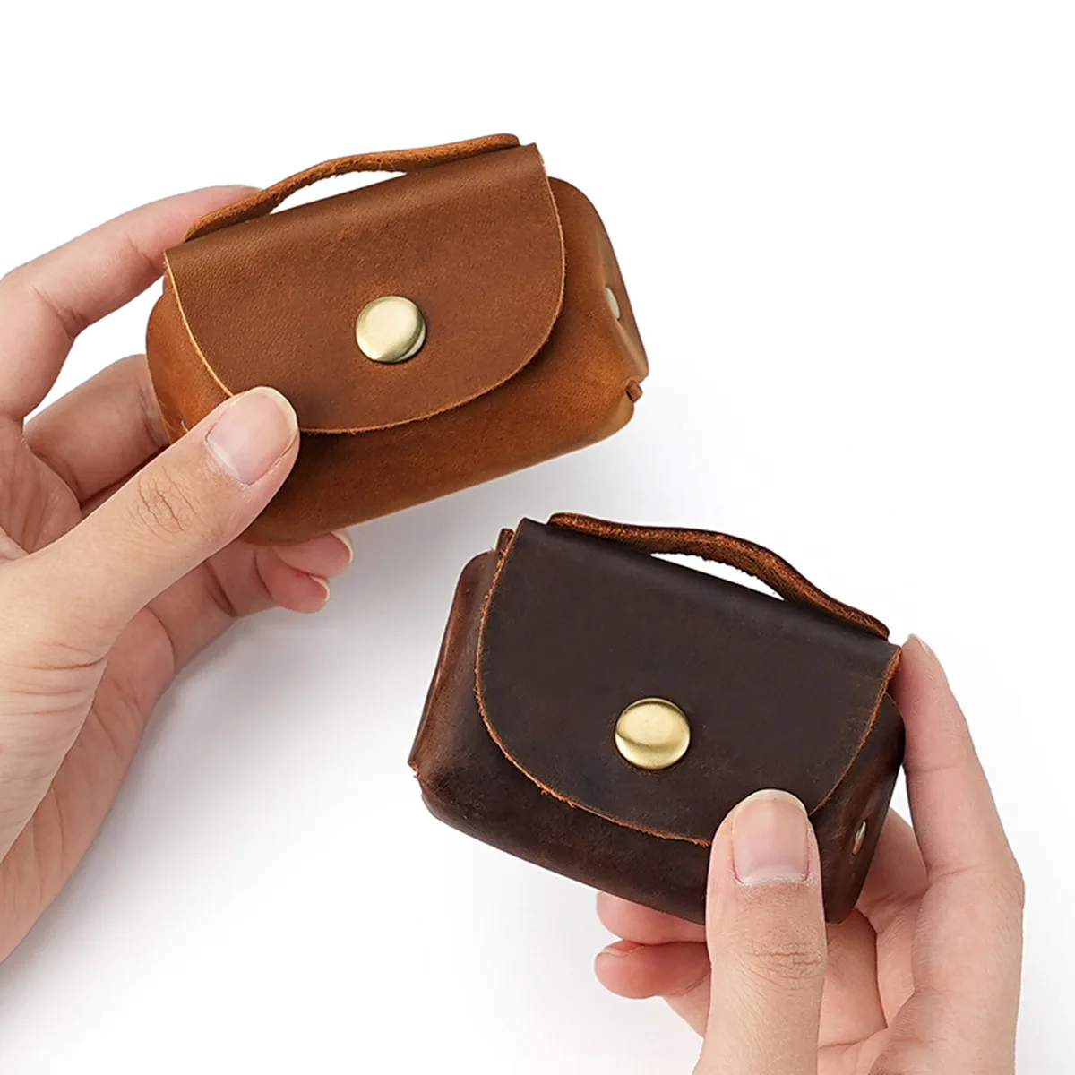 Small Cute Coin Purse Genuine Leather Change Pouch for Women Men Portable Mini Wallet Earphone Bag Keys Holder