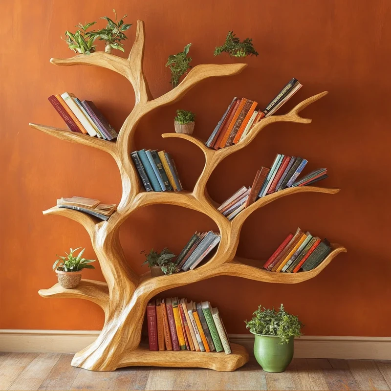 Rak Buku Kreatif Pohon Dinding Cabang Kayu Solid Rak Seni Pohon Besar