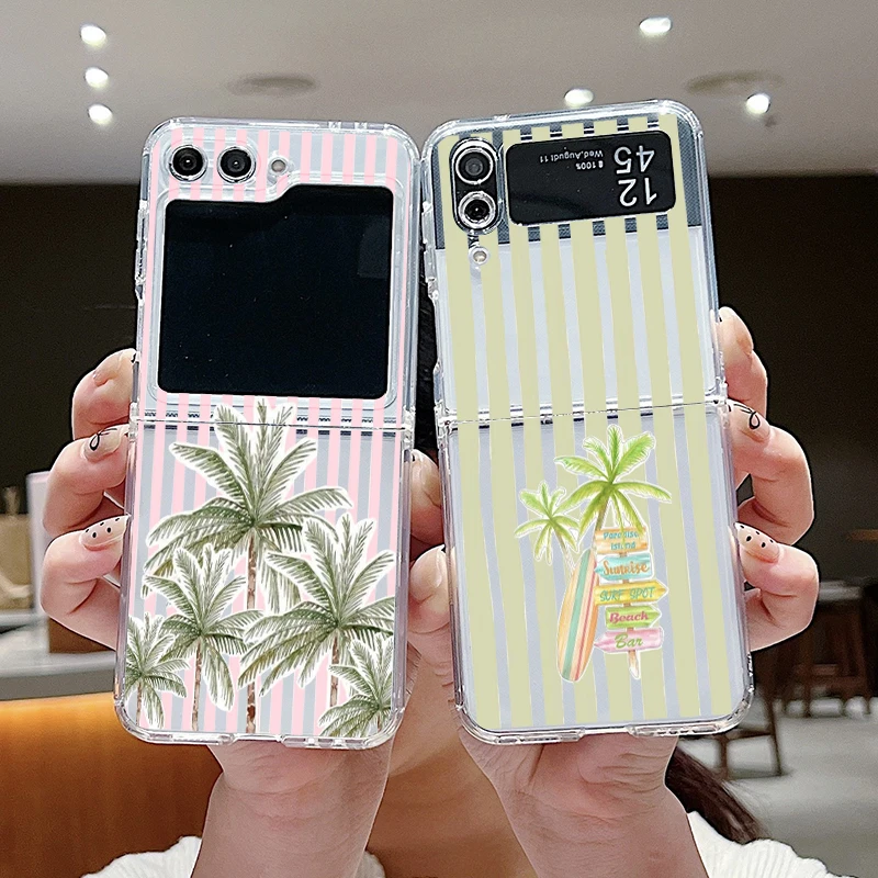 

Palm Coconut Tree Striped Phone Case For Samsung Galaxy Z Flip 6 ZFlip5 Hard Folding Cover for Samsung ZFlip 4 3 7 Shell Fundas