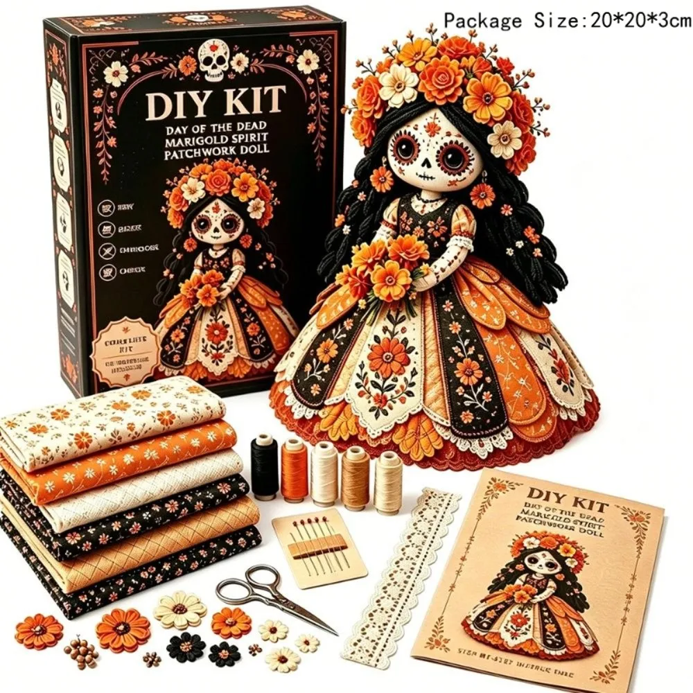 Halloween Theme Fabric Doll Craft Kit Pre Cut Fabric Step by Step Guide Patchwork Doll Kit Stuffing Included Handmade