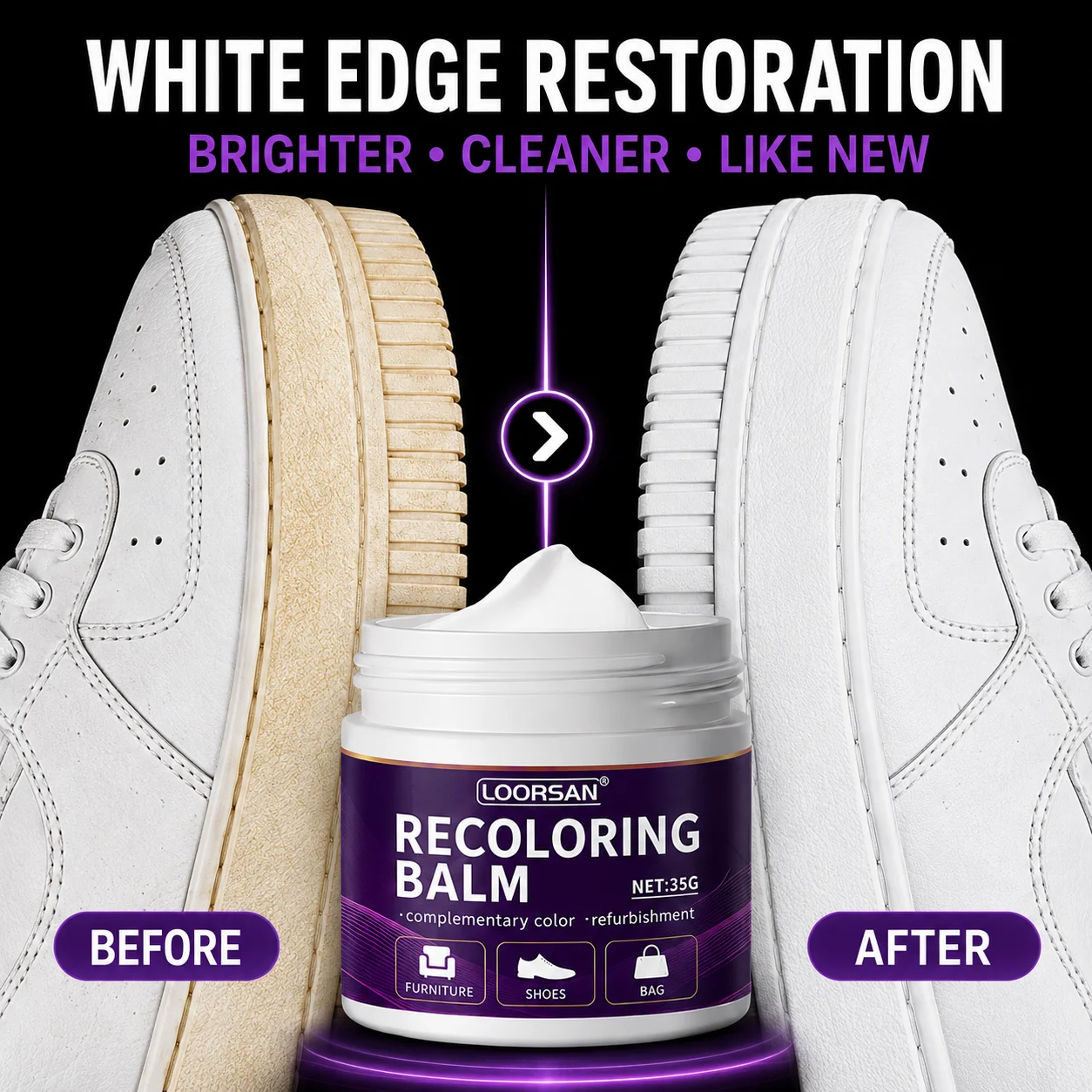 Sneaker Recoloring Cream White Shoe Edge Repair Balm Leather Scuff Cover Restorer For Shoes Bags Quick Dry Smooth Finish 35g
