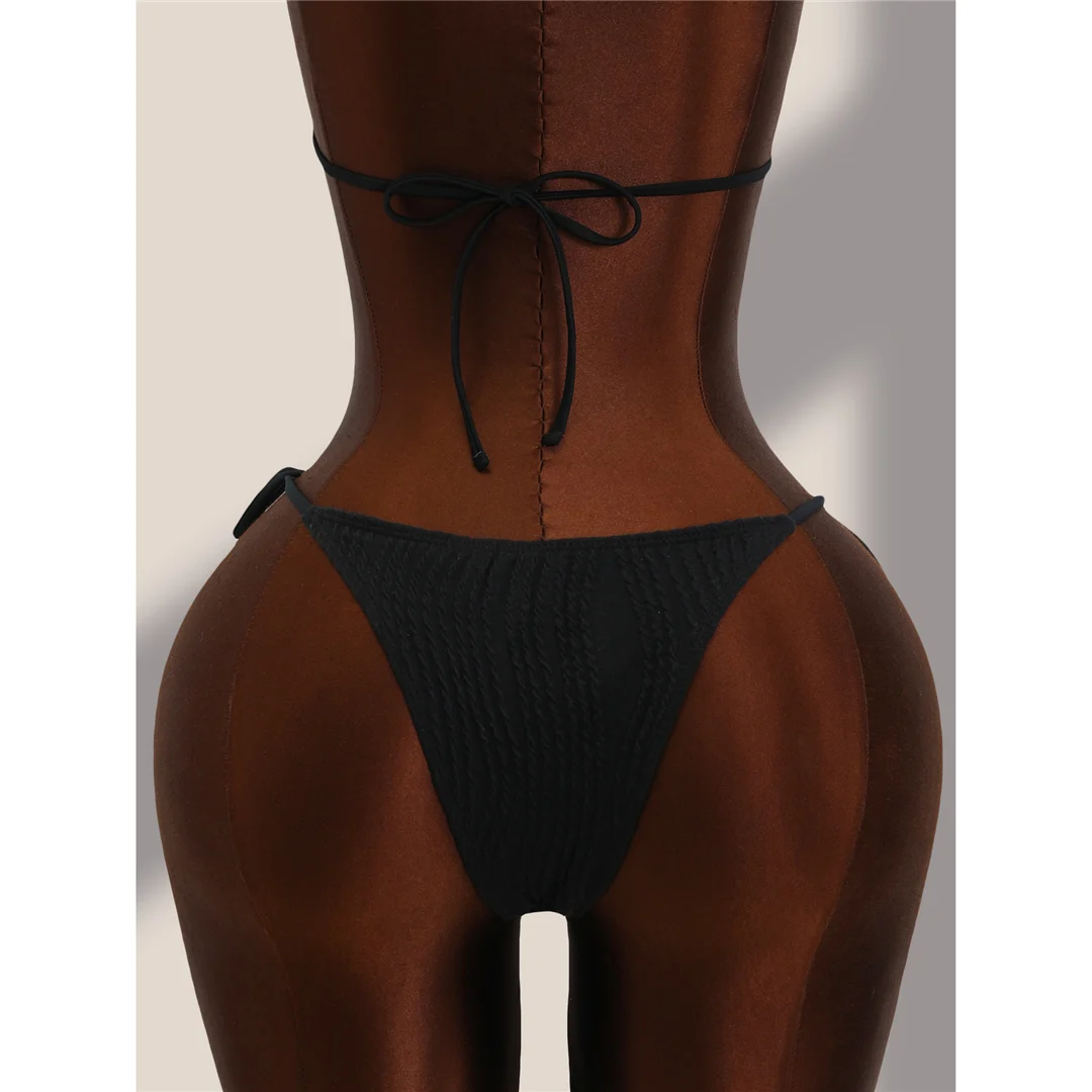 Einteiliger Badeanzug mit tiefem V-Ausschnitt und Neckholder, geraffter Schnitt, Damen-Badebekleidung, rückenfreies Design, hoher Beinausschnitt, gepolstert, Badeanzug, Modell V8343. – Detail 11