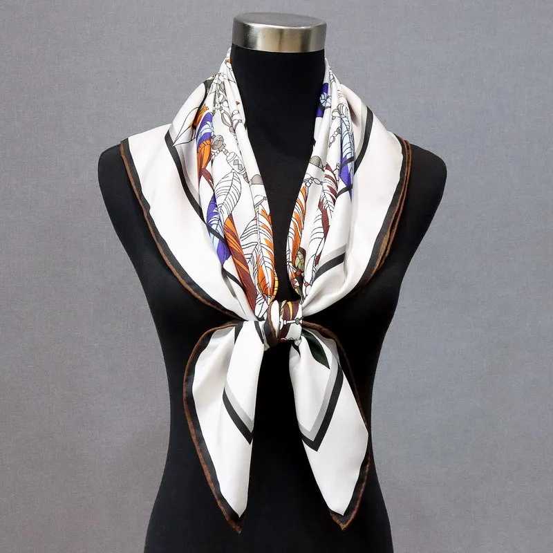 New Two Side Print Twill Silk Scarf Square Shawls Head Neck Bag Bandanas Top Hand Rolled Edges Scarves 90CM Belt Hair Decoration