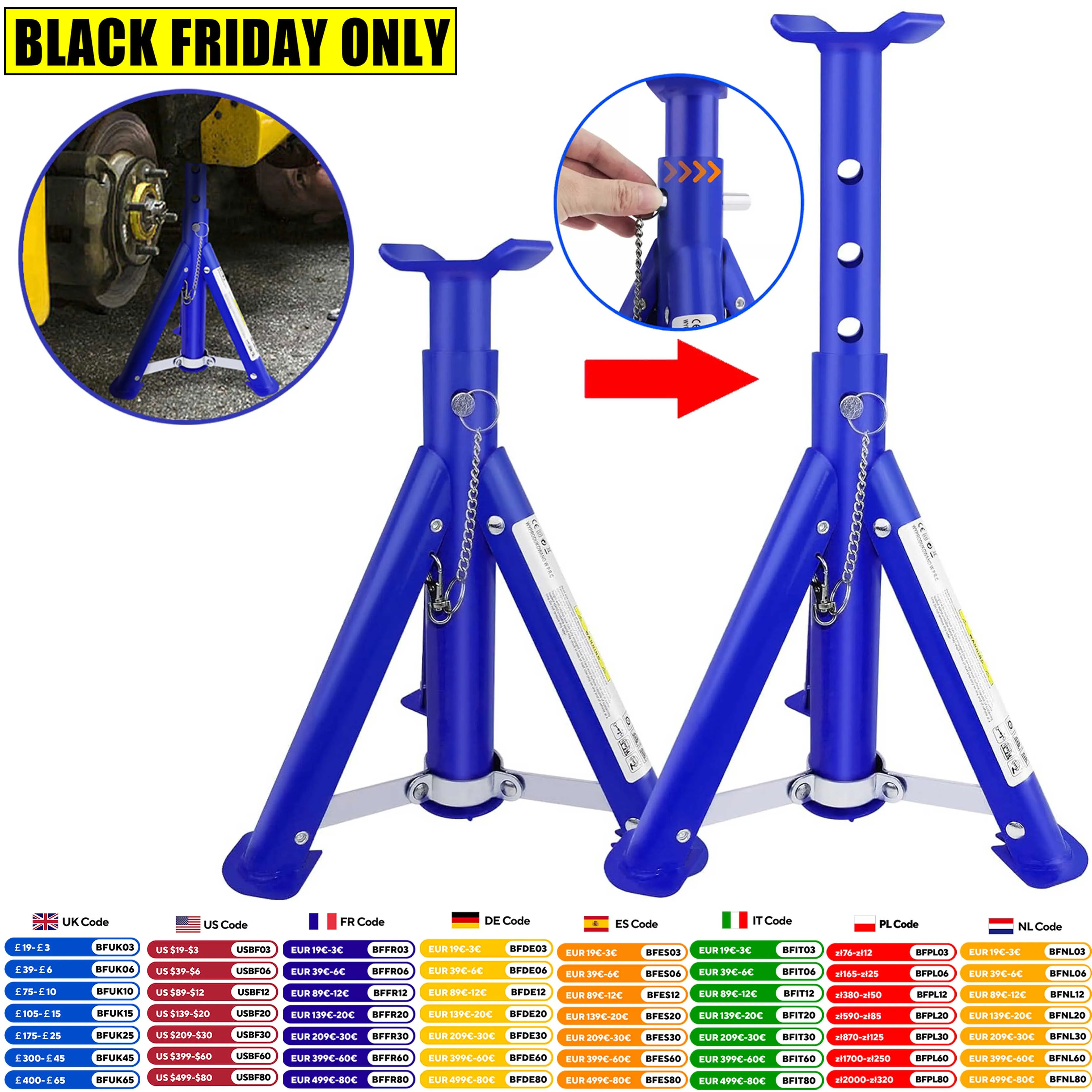 Foldable 3-Ton Heavy Duty Car Jack Stand X2 Repairing Tool Axle Stand Safety Support Metal Auto Lifting Disassembly Repair Tools