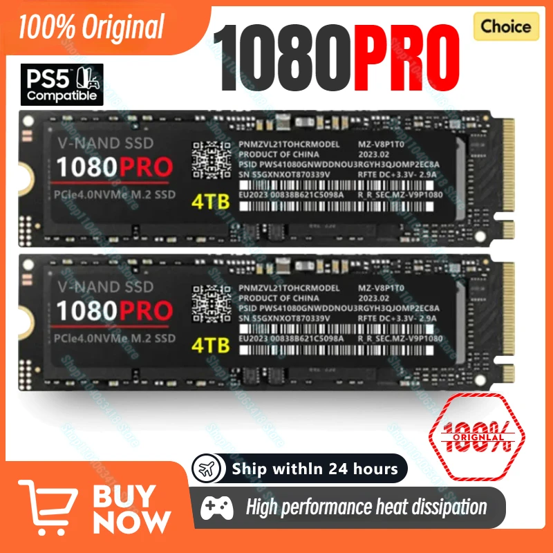 

2024 Newest 1080 PRO 8TB 4TB 2TB 1TB SSD Internal Solid State Disk M2 2280 PCIe Gen 4.0 X 4 NVMe for PlayStation 5/PS5/Laptop/PC