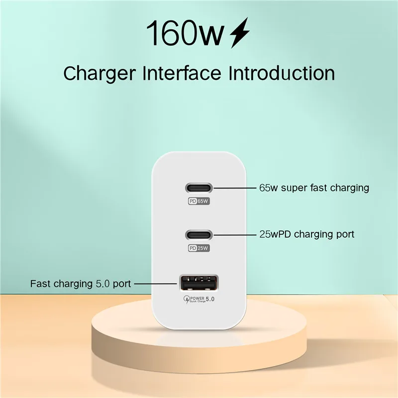 160W 3Ports USB Charger Quick Charge EU US UK Plug Wall Charger PD Fast Charging For iPhone Samsung Xiaomi Huawei Charge Adapter