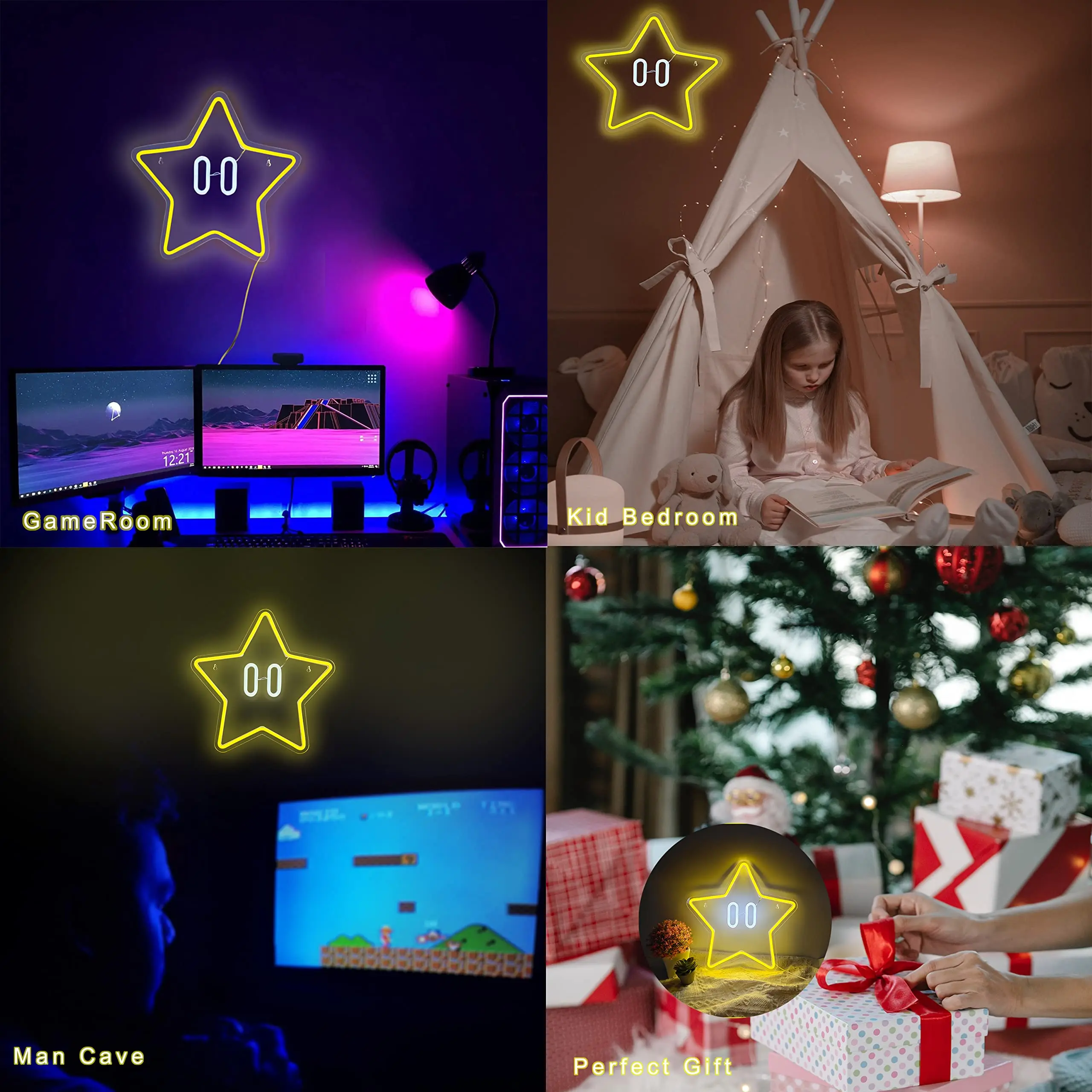 Imagem -06 - Star Neon Sign Gaming Neon Sign Alimentado por Usb Regulável Super Star Luz Led para Meninos Decoração do Quarto das Crianças