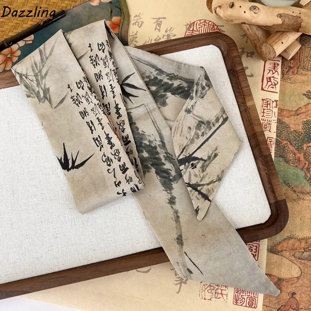 

Simple Long Ink Painting Silk Scarf Minimalist Style Ribbon Long Silk Scarf Printed Scarf Ancient Style Ancient Hair Band Lady