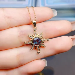 Minimalist Alexandrite Pendant Necklace For Women Color Changing June Birthstone 925 Silver Alexandrite Sun Pendant Neckalce