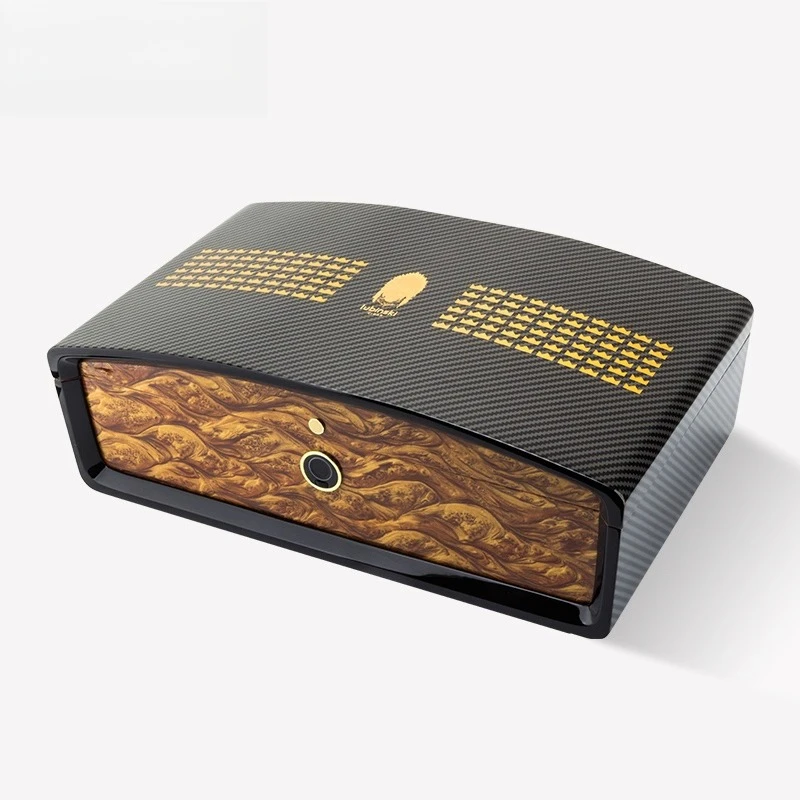 Cedar wood cigar moisturizer 60 pcs fingerprint lock carbon fiber piano paint case
