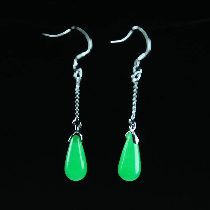 925 Silver Natural Green Jade Circular Water Drop Beads Earrings Original DIY By Hand Accessories Women Luck Gifts Jewelry
