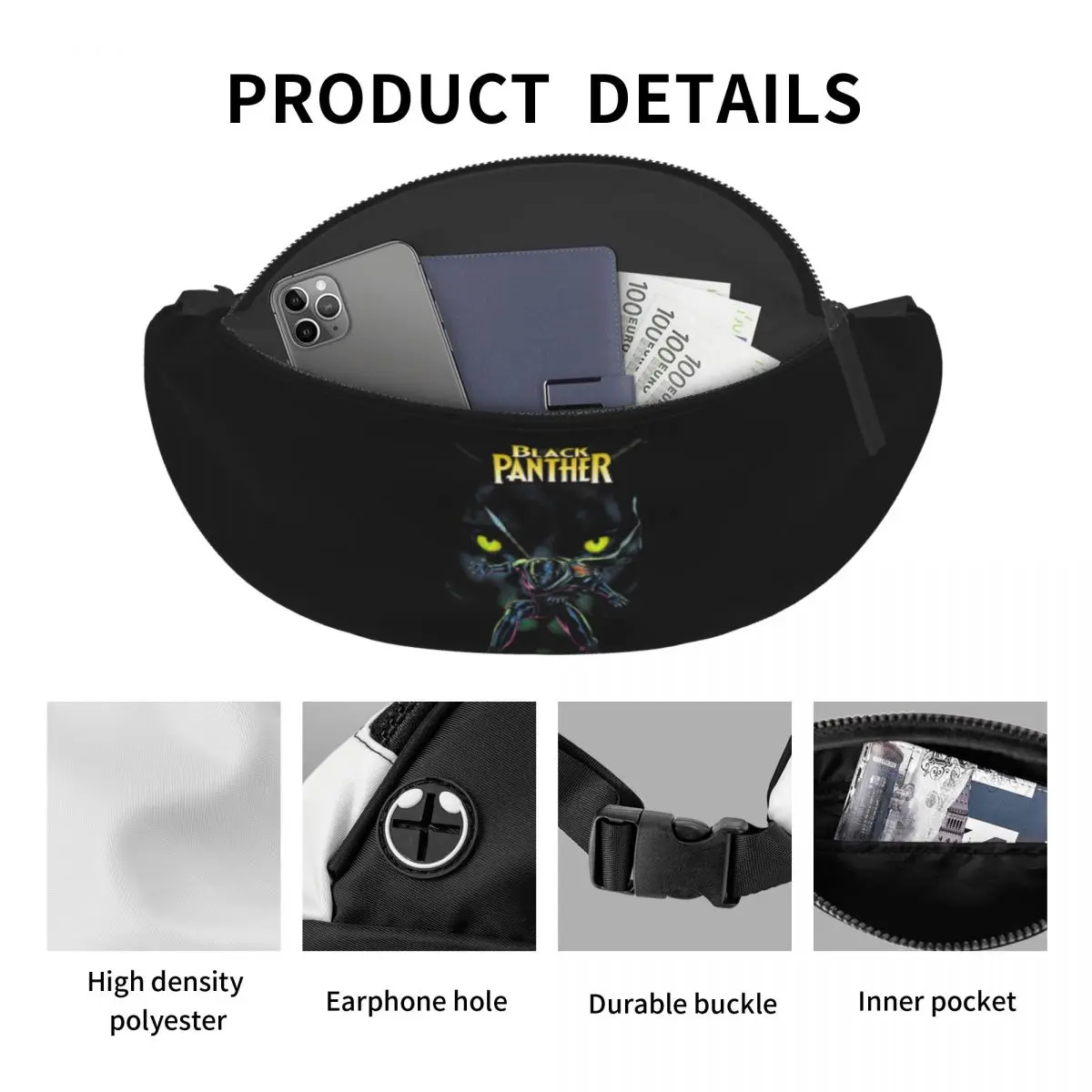 Custom Black Panther Comic Superhero Fanny Pack Women Men Crossbody Waist Bag for Travel Cycling Phone Money Pouch