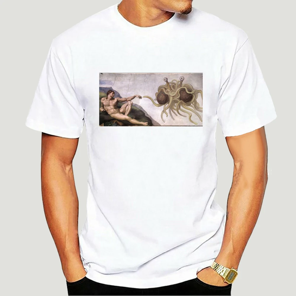 Men T-shirt Pastafarisme Flying Spaghetti Monster Black Women Tee Shirts