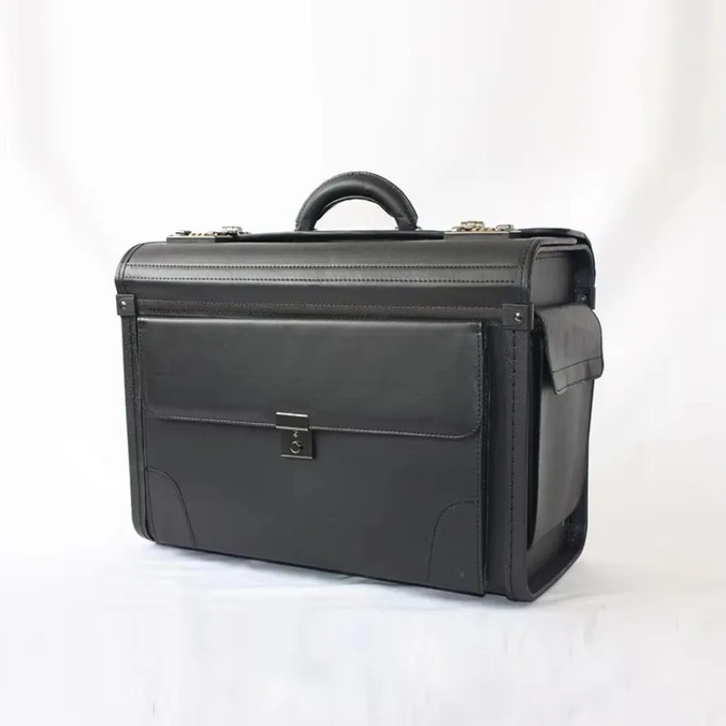 Business briefcase with pocket travel men's pilot case briefcase leather briefcase