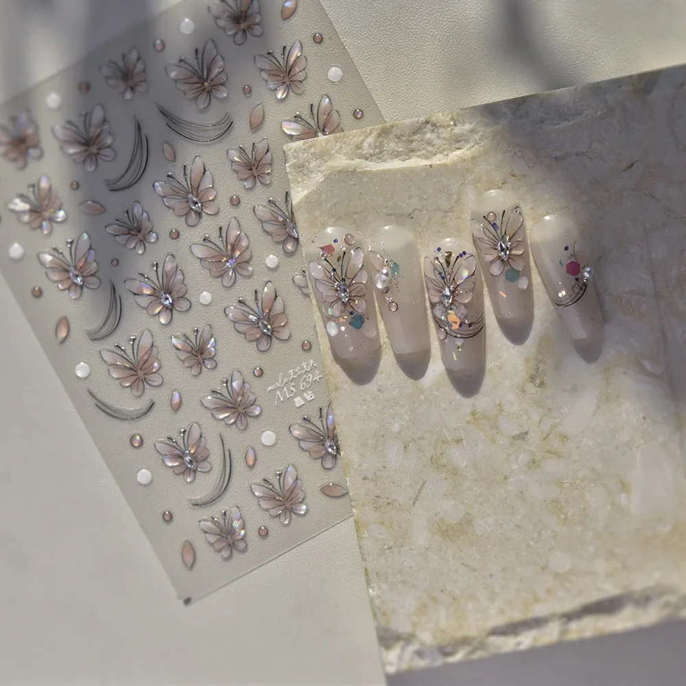 5D relieve brillante translúcido gelatina mariposa regordeta cristalino adhesivo pegatinas para decoración de uñas calcomanías manicura adornos brillantes