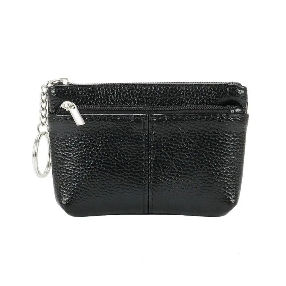 Portable PU Leather Coin Purse Zipper with Keychain Small Wallet Solid Color Mini ID Credit Card Holder
