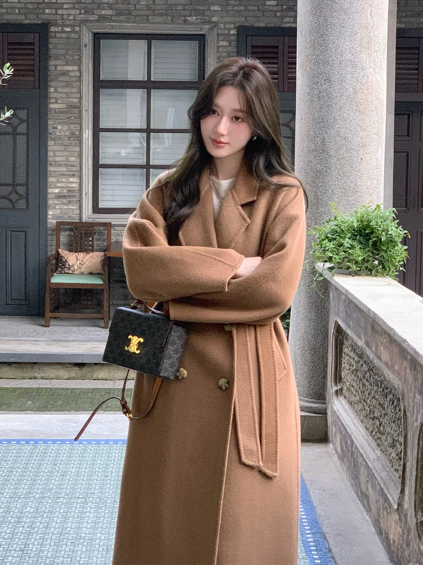 

Ele Double-Faced Woolen Coat with Peak Lapel Long Length Double-Breasted Sle for Women Trendy Commute Faion 2025 New ...