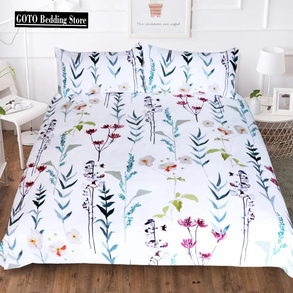 Small Flower Bedclothes Bedding-set-cover Duvet Cover Pillowcases US Queen 228x228cm Double White Bedding Set 100% Hot New