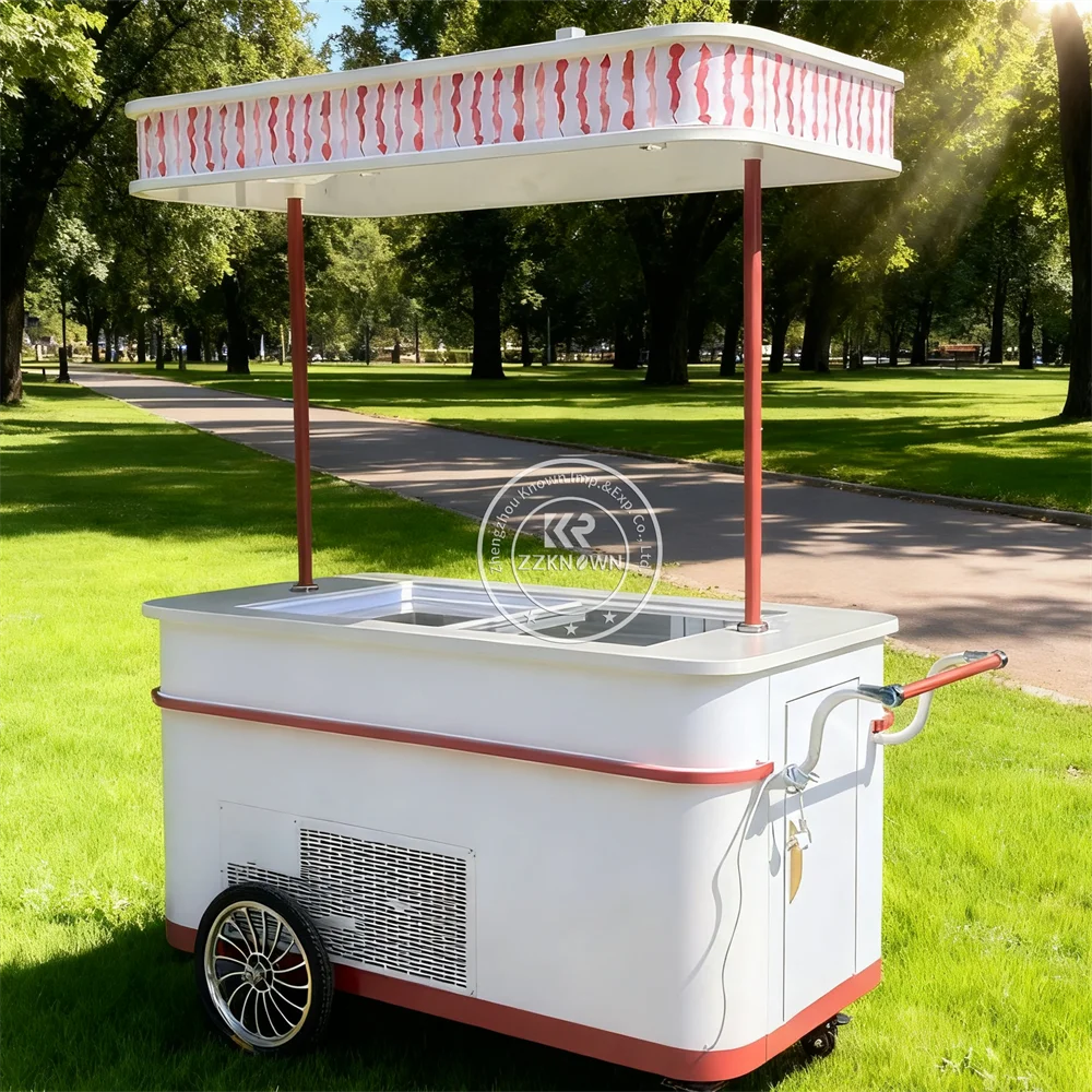 Premium High Quality Customized Dessert Vending Cart Commercial Grade Portable Ice Cream Cart with Electric Refrigerator