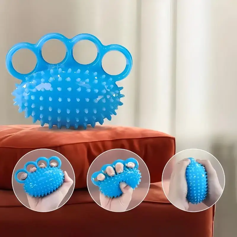 Four Finger Spiky Grip Ball Hand Massage Trainer Stress Relief Squeeze Ball For Wrist Power Building Finger Exercise Fitness Too