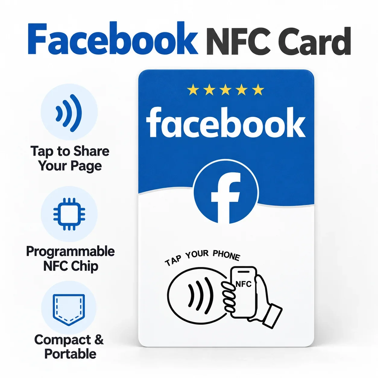 1pc Blue and White Rewritable NFC Card for Facebook PVC 215 Chip Tap to Share Your Profile Buyer Setup Required Before Use
