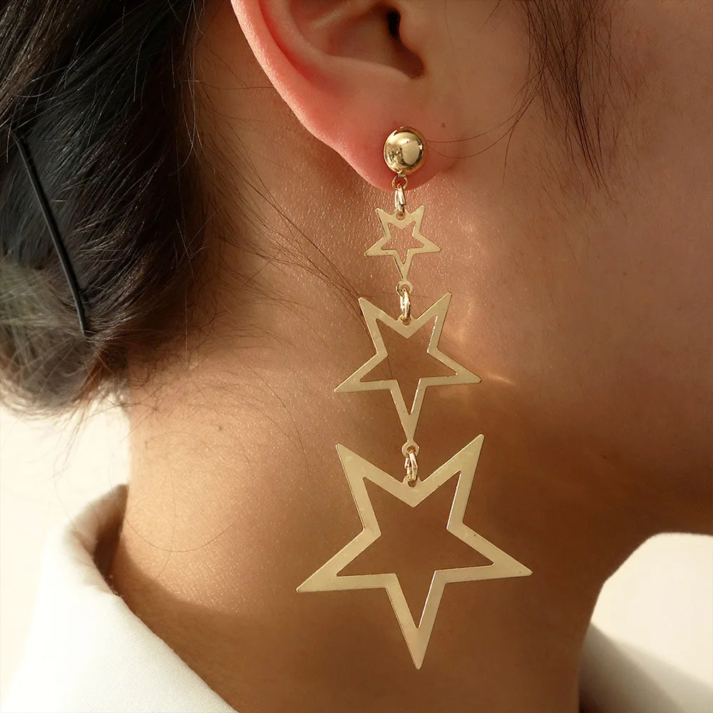 BLIJERY Fashion Pentagram Shape Drop Earrings for Women Metal Multi Layer Earring Hollow Out Designer Jewelry Y2k Accessories