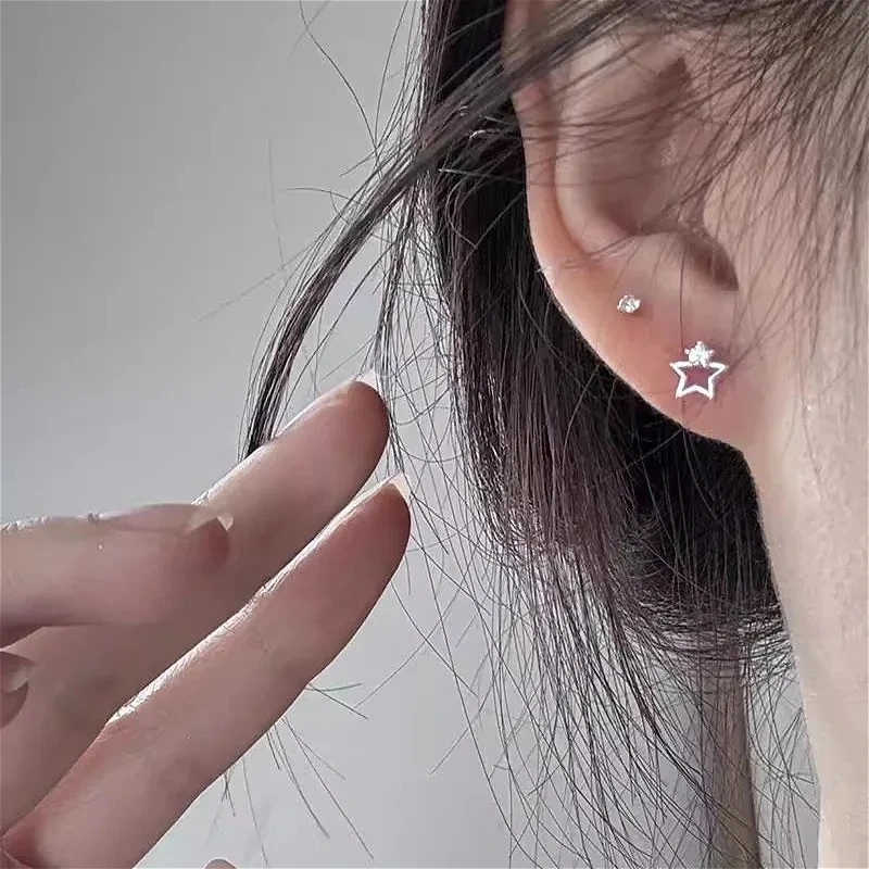 

925 Sterling Silver Korean Version Hollow Star Zircon Stud Earring for Women Fine Jewelry High Luxury Vintage Accessories