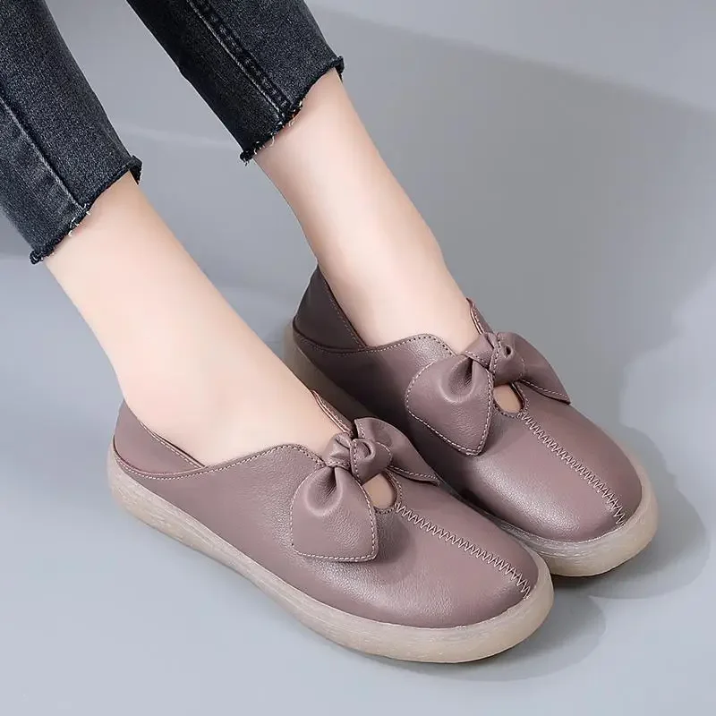 

Genuine Leather Moccasins Female 2024 Spring Moccasins Flat Mother Middle-Aged and Elderly Soft Bottom Comfortable