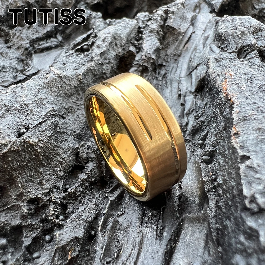 Dropshipping TUTISS Mens Womens Flat Tungsten Wedding Band Fashion Ring Unique Groove Brush Finish 8MM Comfort Fit