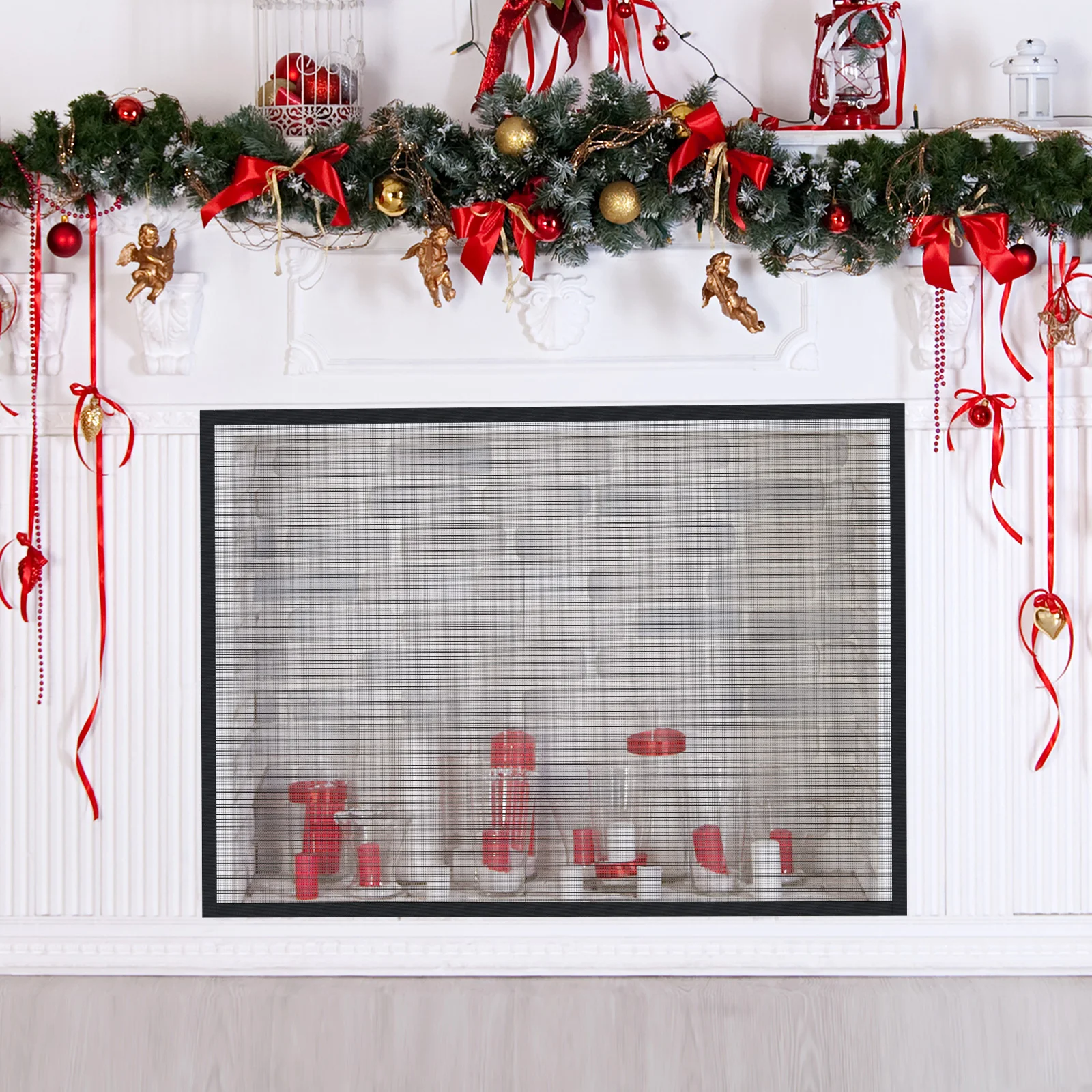 Fireplace Mesh Screen Curtain 29×40 Inch Fireplace Cover with Tape to Prevent Toddler Baby and Pet Near from Fireplace Durable