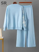 SINGREINY Jacquard Winter Knitted Suits Women Single Breasted Cadigan+Wide Leg Long Pants Autumn Casual Sports Loose 2pcs Set - Image 4