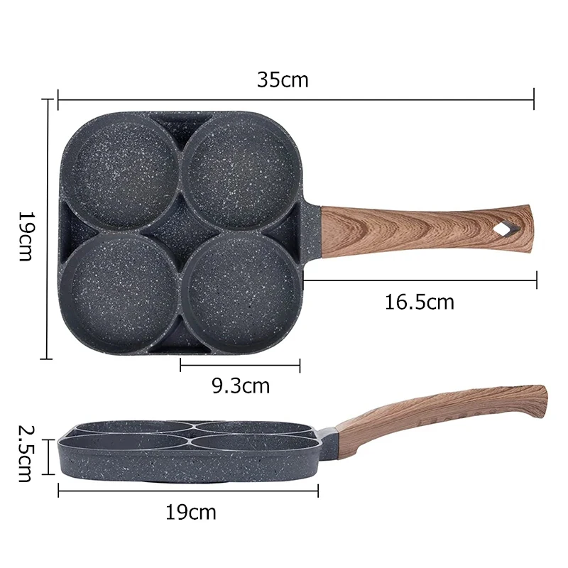 Pancake Egg Frying Pan 4 Cups Omelet Poached Egg Pan for Breakfast Divided Coating with Non Sticking Handle view 4