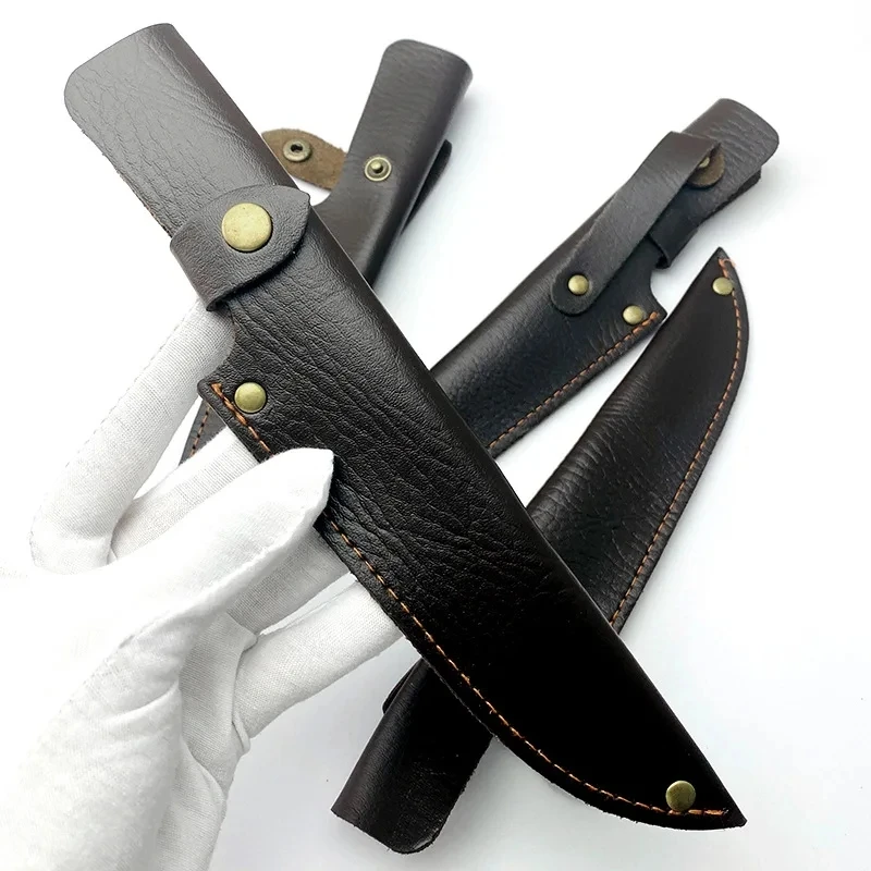 1pc PU Leather Outdoor Straight Knife Sheath Scabbard Pants Leather Case Bag Portable with Brass Buckle