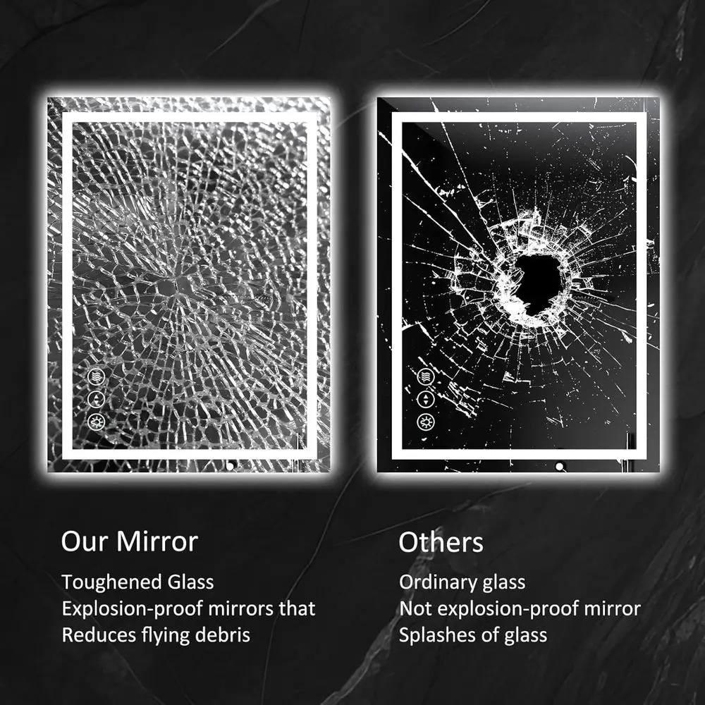 مرآة زينة مضاءة بإضاءة LED مقاس 20 × 28 بوصة، مضادة للضباب، قابلة للتعتيم، بإضاءة خلفية وإضاءة أمامية، مرآة حمام ذكية بثلاثة ألوان #6