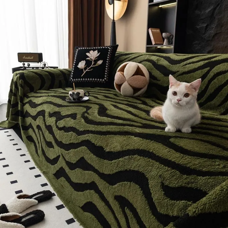 Sofa Blanket Suitable for Autumn Winter Plush New Sofa Towel Zebra Pattern One Piece Full Coverage Cloth Blanket Home Textile