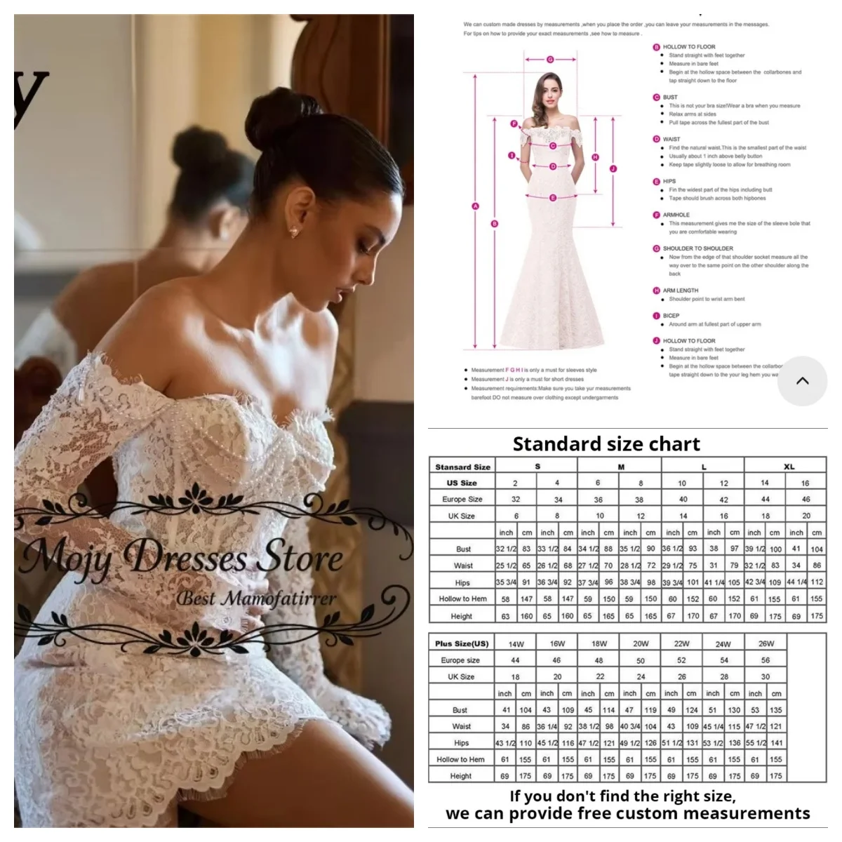 

Mojy 2026 Luxury Lace Long Sleeves Short Wedding Dress Women Sweetheart Back A-Line Mini Party Gown Appliqued Customized