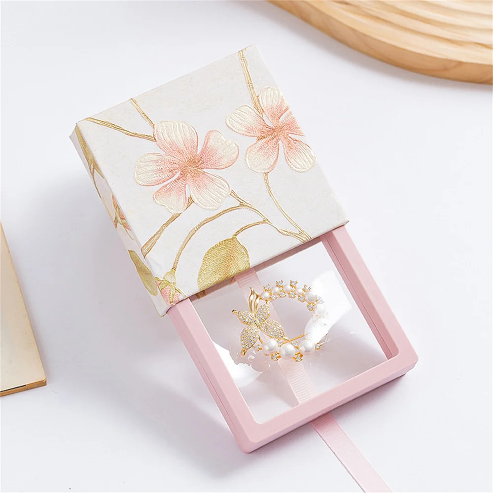 صندوق مجوهرات قابل للسحب على شكل زهرة، علبة عرض مجوهرات جميلة، علبة مجوهرات ذات درج عائم مضادة للأكسدة لتغليف الهدايا