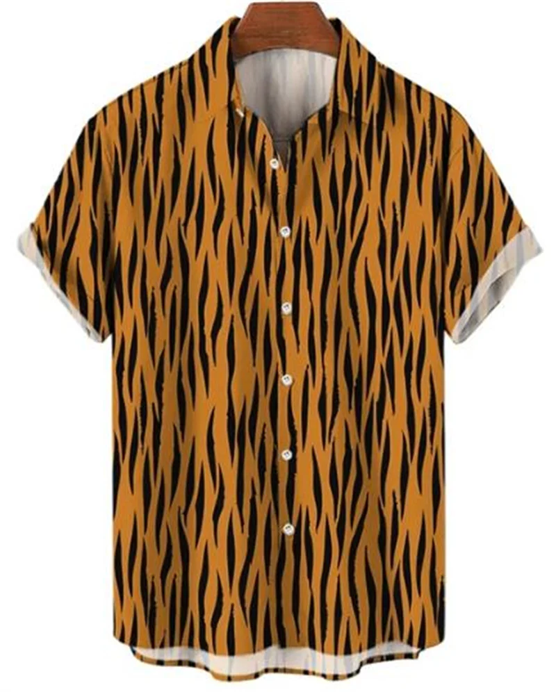 Summer 3D Leopard Print Men\'s Shirt Casual Resort Short Sleeve Streetwear Button Up Clothing Men\'s Lapel Shirt Tops