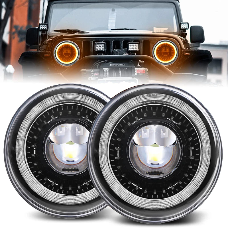 

Car Led 7inch Led Headlight Angle Eye DRL Led Driving Lights For Lada Niva Land Rover Defender Nissan Patrol Y60 Mazda Miata MX5