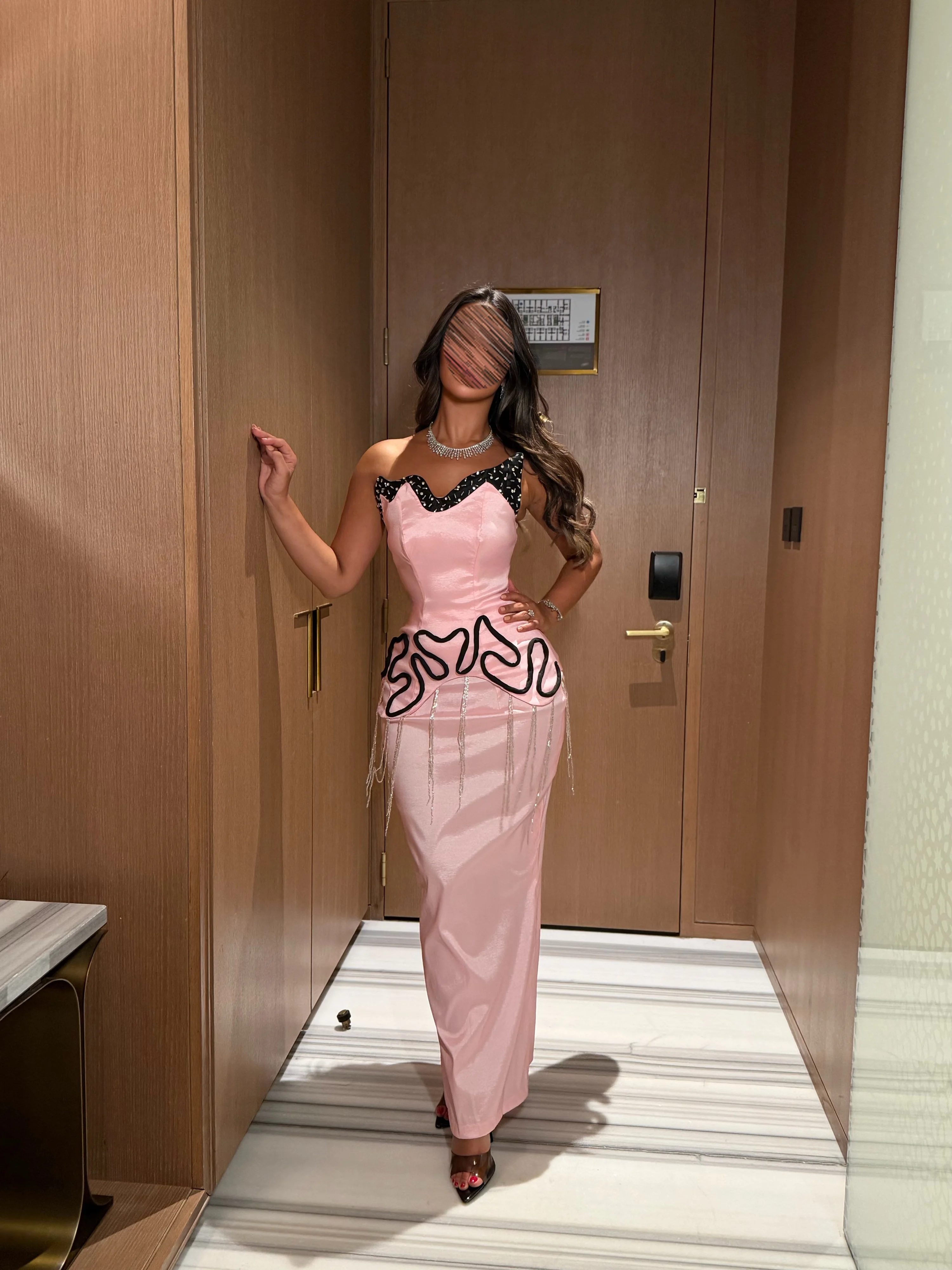 Arabia Modern Sheath Sweetheart Evening Dresses Handmade Rhinestones Beads Tassel Two Pieces Pink Prom Gowns Bridal Party