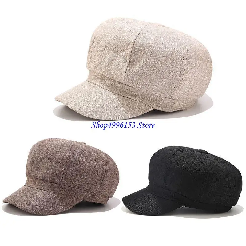 Q0KE British Women Girls for Sun Visor Newsboy Cap Retro Cotton Linen Solid Col