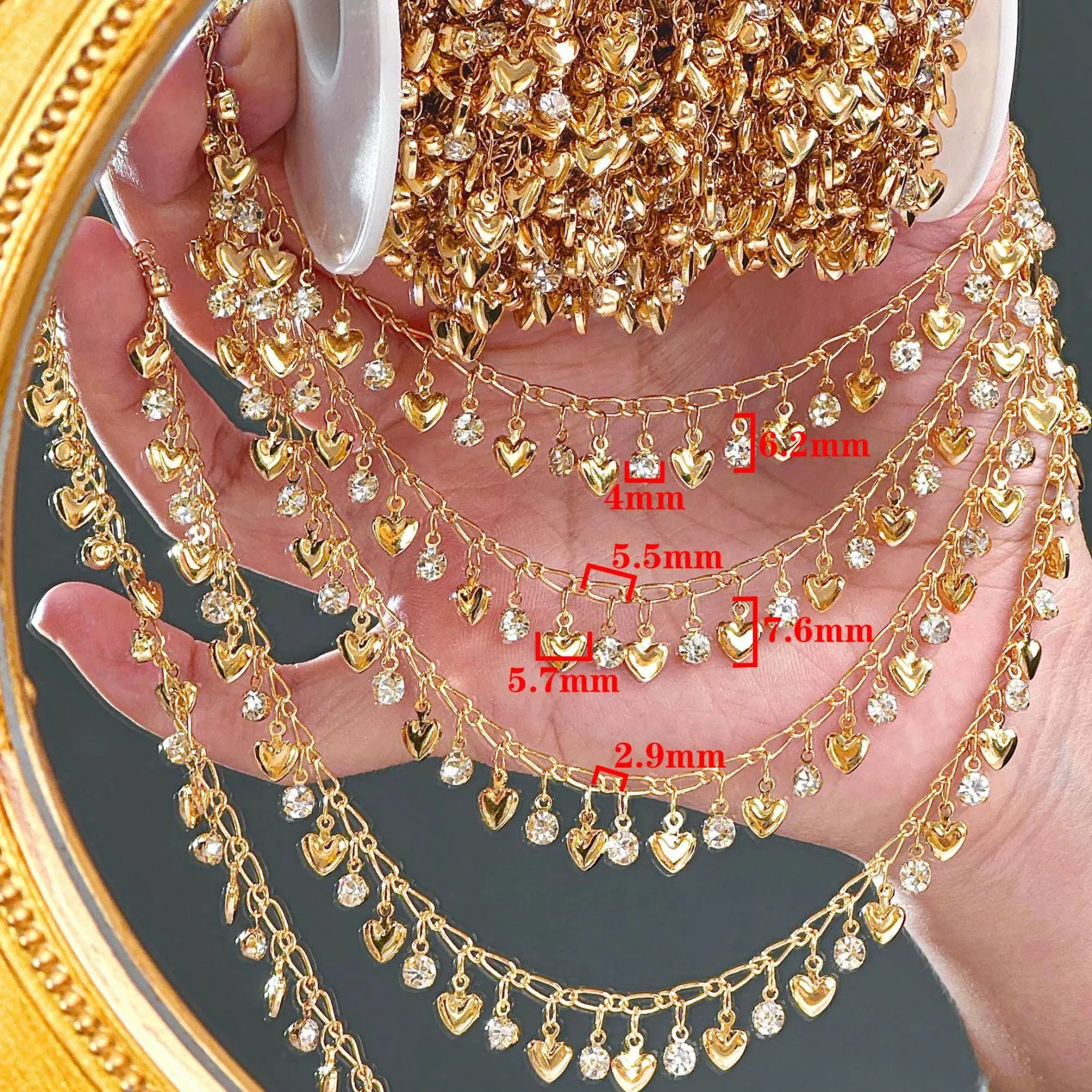 0.5/1M Love Heart Zircon Rhinestone Tassel Copper Chain for DIY Jewelry Bracelet Necklace Decoration Handmade Accessories - view 3