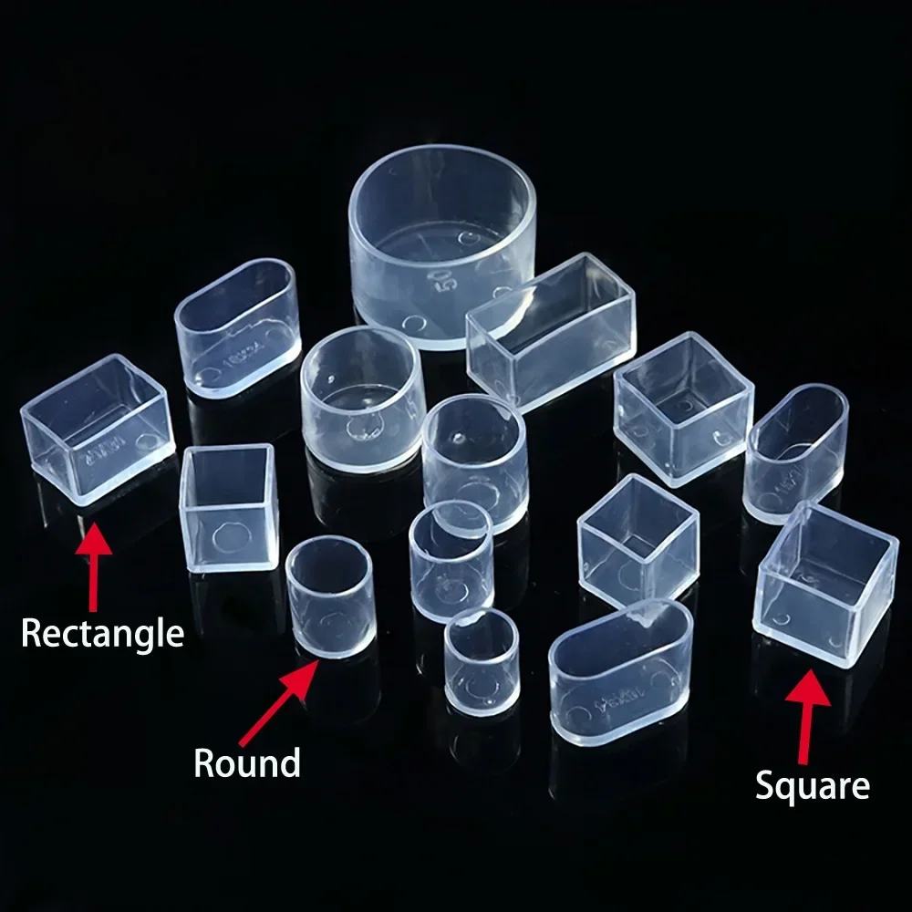 4/8pc Chair Leg Caps PVC Furniture Table Feet Cover Socks Plug Transparent Round Square Insert Plug End Cap Wood Floor Protector