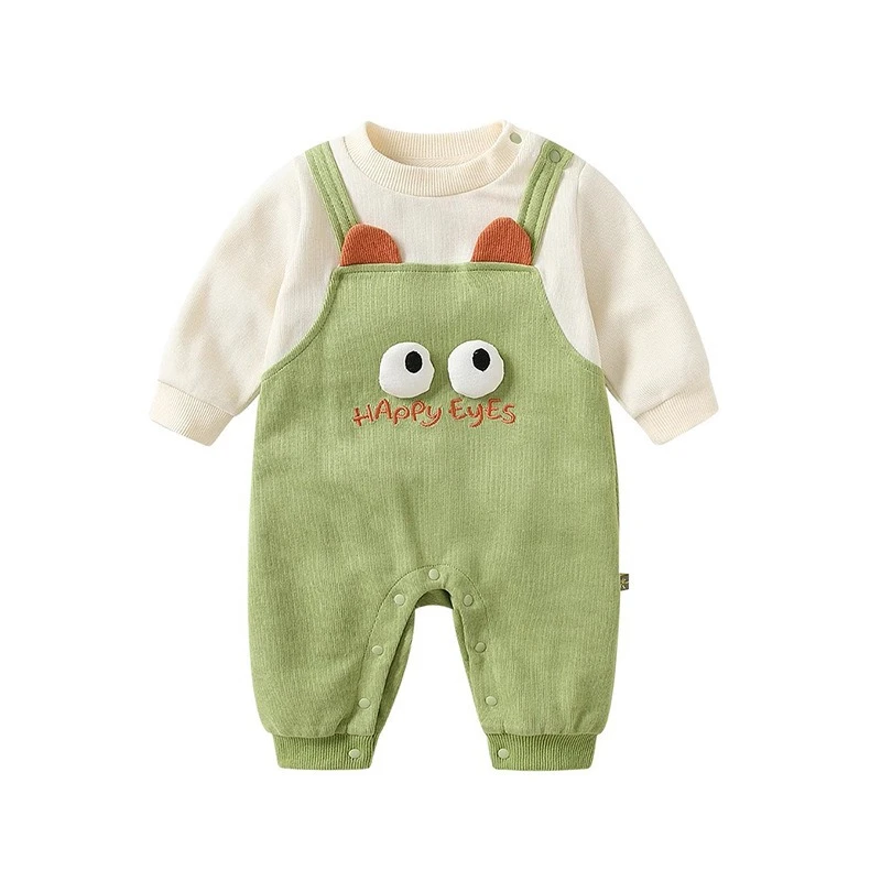 Unisex Newborn Fake Two-Piece Bodysuit for Spring & Autumn Boys & Girls Cute Cartoon Dinosaur Onesie Halloween Outdoor Romper