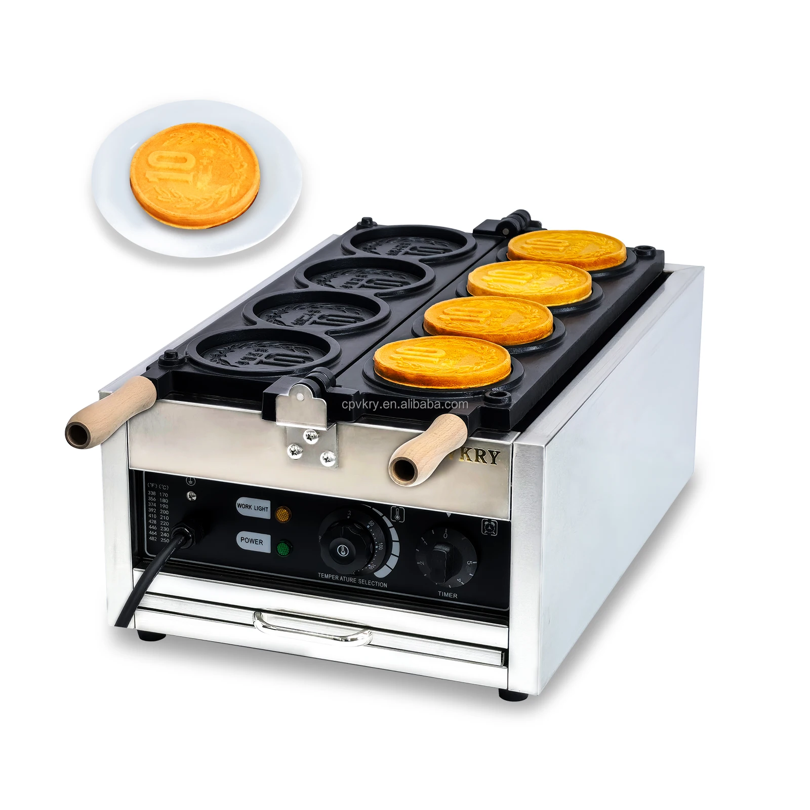 Máquina para hacer gofres con monedas de acero inoxidable japonés comercial, máquina para hacer tortitas y queso con Control de temperatura y tiempo para barras de aperitivos de restaurante