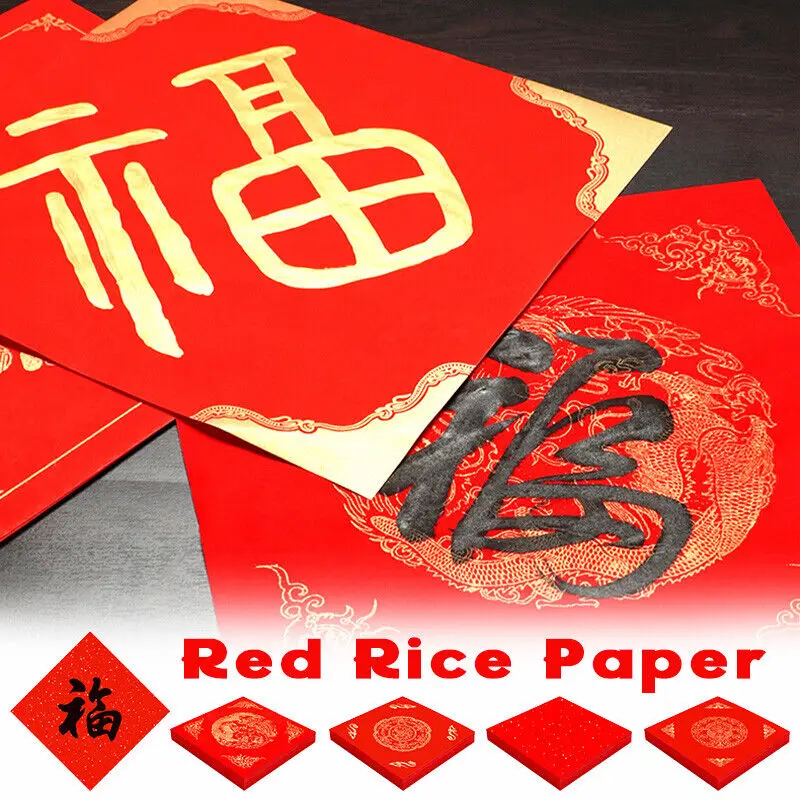 100 Sheets/Pack Red Rice Paper for Writing Fu Spring Festival Door Window Decor Red Xuan Paper Calligraphy Copybook