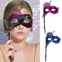 Masquerade Mask With Stick Venetian Mask Mardi Gras Decorations For Womens Halloween Cosplay Party Costume Mask